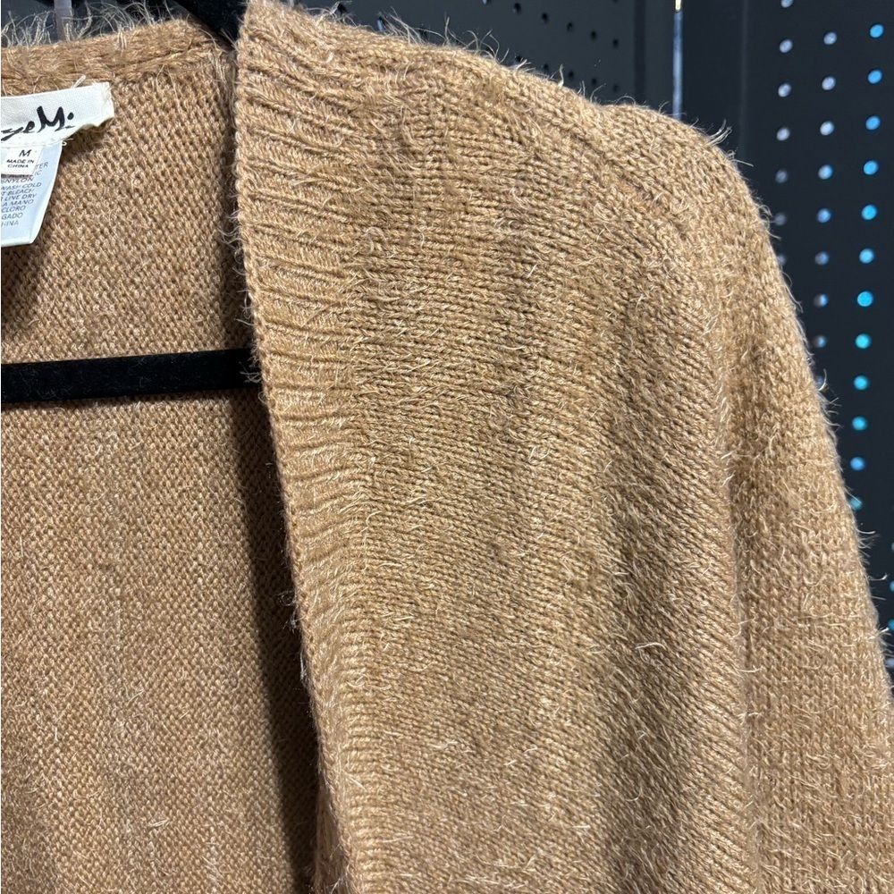 Kye Mi Fuzzy Open Front Cardigan Sweater Tan Medium Soft Cozy - Picture 8 of 9